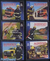 Alderney 2004 Fire Fighters 6v, Mint NH, Transport - Automobiles - Fire Fighters & Prevention - Cars