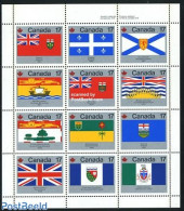 Canada 1979 Flags 12v M/s, Mint NH, History - Nature - Transport - Flags - Dogs - Ships And Boats - Ungebraucht