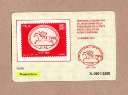 ITALIA  : Tessera Fil. 200° Carta Postale Bollata Regno Di Sardegna - 25.01.2019 - Tarjetas Filatélicas