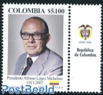 Colombia 2008 President Alfonso Lopez Michelsen 1v+tab, Mint NH, History - Politicians - Kolumbien