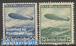 Germany, Empire 1936 Zeppelin 2v (without Gum), Unused (hinged), Transport - Zeppelins - Unused Stamps