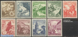 Germany, Empire 1938 Landscapes And Flowers 9v, Unused (hinged), Nature - Flowers & Plants - Roses - Art - Architectur.. - Unused Stamps