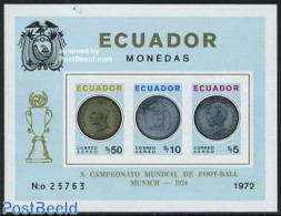 Ecuador 1974 World Cup Football S/s Imperforated, Mint NH, Sport - Various - Football - Money On Stamps - Monnaies