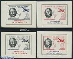 Ecuador 1949 On Service, President 4 S/s, Mint NH, History - Transport - Various - American Presidents - Aircraft & Av.. - Vliegtuigen