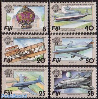Fiji 1983 Aviation Bi-centenary 6v, Mint NH, Transport - Balloons - Aircraft & Aviation - Space Exploration - Luchtballons