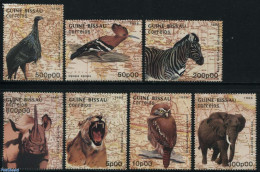 Guinea Bissau 1988 Animals 7v, Mint NH, Nature - Various - Animals (others & Mixed) - Birds - Cat Family - Elephants -.. - Aardrijkskunde