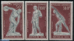 Gabon 1972 Olympic Games Munich 3v, Mint NH, Sport - Athletics - Olympic Games - Art - Sculpture - Unused Stamps