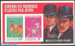 Gabon 1971 Flowers By Plane S/s Imperforated, Mint NH, Nature - Transport - Flowers & Plants - Orchids - Helicopters -.. - Neufs