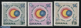 Ghana 1965 Quiet Sun Year 3v, Mint NH, Science - Transport - Astronomy - Space Exploration - Astrologia
