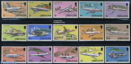 Gibraltar 1982 Definitives, Aeroplanes 15v, Mint NH, Transport - Aircraft & Aviation - Vliegtuigen