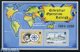 Gibraltar 1988 Operation Raleigh S/s, Mint NH, History - Transport - Various - Explorers - Ships And Boats - Lighthous.. - Esploratori