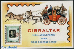 Gibraltar 1990 150 Years Stamps S/s, Mint NH, Transport - Stamps On Stamps - Coaches - Briefmarken Auf Briefmarken