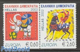 Greece 2002 Europa, Circus 2v From Booklet [:], Mint NH, History - Nature - Performance Art - Europa (cept) - Elephant.. - Unused Stamps