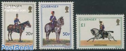 Guernsey 1975 Uniforms 3v, Mint NH, Nature - Various - Horses - Uniforms - Costumes