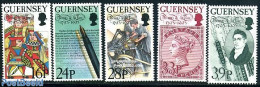 Guernsey 1993 Thomas De La Rue 5v, Mint NH, Sport - Playing Cards - Stamps On Stamps - Art - Authors - Printing - Postzegels Op Postzegels