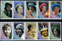 Guernsey 1999 Queen Mother 10v (2x[::::]), Mint NH, History - Kings & Queens (Royalty) - Familles Royales