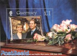 Guernsey 1999 Edward/Sophie Wedding S/s, Mint NH, History - Nature - Kings & Queens (Royalty) - Flowers & Plants - Familles Royales