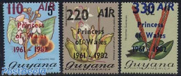 Guyana 1982 Princess Of Wales 3v, Overprints, Mint NH, History - Nature - Charles & Diana - Flowers & Plants - Royalties, Royals