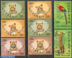 Guyana 1985 Wild Animals 8v (5v+[::]), Mint NH, Nature - Animals (others & Mixed) - Birds - Cat Family - Parrots - Guyana (1966-...)