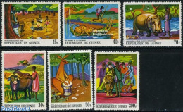 Guinea, Republic 1968 Fairy Tales 6v, Mint NH, Nature - Crocodiles - Hippopotamus - Art - Fairytales - Contes, Fables & Légendes