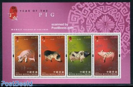 Hong Kong 2007 Year Of The Pig 4v M/s SPECIMEN Overprints, Mint NH, Nature - Various - Cattle - New Year - Ongebruikt
