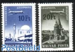 Hungary 1967 Cities 2v, Mint NH, Religion - Transport - Churches, Temples, Mosques, Synagogues - Aircraft & Aviation - Ungebraucht