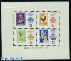 Hungary 1965 Stamp Day S/s, Mint NH, Nature - Transport - Deer - Flowers & Plants - Hunting - Stamp Day - Stamps On St.. - Neufs