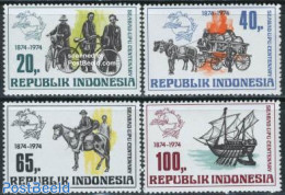 Indonesia 1974 UPU Centenary 4v, Mint NH, Nature - Sport - Transport - Horses - Cycling - Post - U.P.U. - Coaches - Sh.. - Cycling