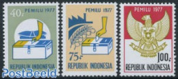 Indonesia 1977 Elections 3v, Mint NH, History - Various - Coat Of Arms - Industry - Fábricas Y Industrias
