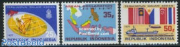 Indonesia 1977 ASEAN 10th Anniversary 3v, Mint NH, History - Transport - Various - Flags - Railways - Ships And Boats .. - Trains