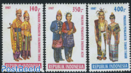Indonesia 1987 Art & Culture, Costumes 3v, Mint NH, Various - Costumes - Costumi
