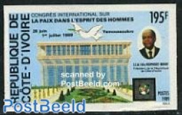 Ivory Coast 1989 Peace Congress 1v Imperforated, Mint NH, History - Nature - Peace - Birds - Pigeons - Ungebraucht