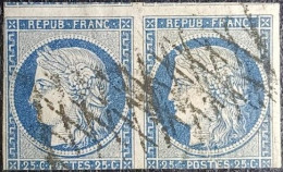 FRANCE Y&T N°4 Paire Cérès 25c Bleu. Oblitéré Grille Sans Fin. - 1849-1850 Ceres