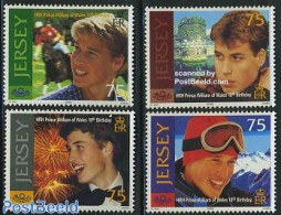 Jersey 2000 Prince William 18th Birthday 4v, Mint NH, History - Nature - Sport - Kings & Queens (Royalty) - Horses - S.. - Familles Royales