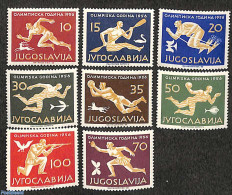 Yugoslavia 1956 Olympic Games Melbourne 8v, Unused (hinged), Nature - Sport - Butterflies - Dogs - Kayaks & Rowing - O.. - Unused Stamps