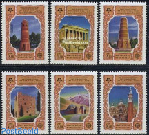Kyrgyzstan 2005 50 Years Europa Stamps 6v, Mint NH, History - Religion - Europa Hang-on Issues - Churches, Temples, Mo.. - Idées Européennes