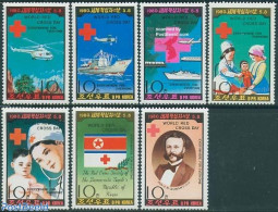 Korea, North 1980 Red Cross Day 7v, Mint NH, Health - Transport - Various - Red Cross - Helicopters - Aircraft & Aviat.. - Rotes Kreuz