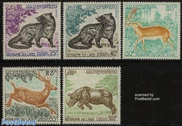 Laos 1971 Wild Animals 5v, Mint NH, Nature - Animals (others & Mixed) - Deer - Rhinoceros - Laos