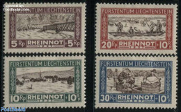 Liechtenstein 1928 Flooding Fund 4v, Mint NH, History - Nature - Transport - Water, Dams & Falls - Ships And Boats - A.. - Ongebruikt