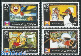 Netherlands Antilles 2002 Child Welfare 4v, Mint NH, Nature - Environment - Fish - Penguins - Art - Comics (except Dis.. - Milieubescherming & Klimaat