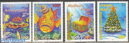 New Caledonia 1998 Christmas, New Year 4v, Mint NH, Nature - Religion - Various - Fish - Shells & Crustaceans - Christ.. - Nuevos