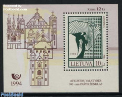 Lithuania 1994 100th Modern Stamp S/s, Mint NH, Religion - Angels - Churches, Temples, Mosques, Synagogues - Stamps On.. - Christianity