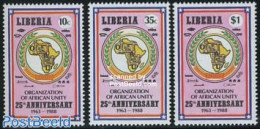 Liberia 1988 African Union 3v, Mint NH, Various - Maps - Aardrijkskunde