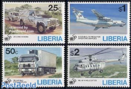 Liberia 1995 50 Years UNO 4v, Mint NH, History - Transport - United Nations - Automobiles - Helicopters - Aircraft & A.. - Coches