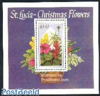 Saint Lucia 1988 Christmas, Flowers S/s, Mint NH, Nature - Religion - Flowers & Plants - Christmas - Kerstmis