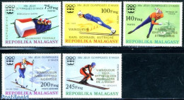 Madagascar 1976 Winter Olympic Games 5v, Overprints In Gold Colour, Mint NH, Sport - Olympic Winter Games - Skating - .. - Ski