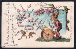 Germany 1898 Humor. Gnome Firing Cannon. Hearts, Love, Valentine's. Frogs. Old Postcard  (h5176) - Humour