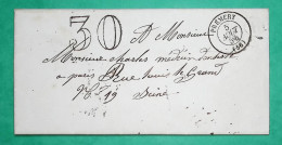 CAD TYPE 15 PREMERY NIEVRE BOITE RURALE B MONTENOISON POUR PARIS TAXE 30 1854 LETTRE COVER FRANCE - 1849-1876: Période Classique