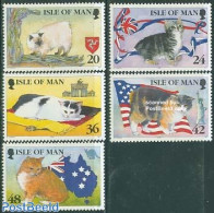 Isle Of Man 1996 Manx Cats 5v, Mint NH, History - Nature - Various - Flags - Cats - Maps - Géographie