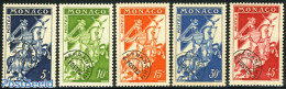 Monaco 1957 Pre Cancels 5v, Mint NH, History - Nature - Knights - Horses - Ongebruikt
